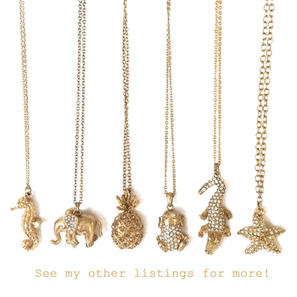 J. Crew Crystal Encrusted Gold Tone Elephant Charm Pendant Necklace - 30" Length - Picture 6 of 6
